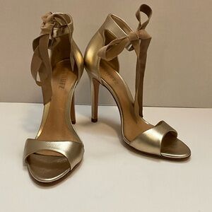 SCHUTZ Gold Lace Up Ankle Tie Point Heels 9